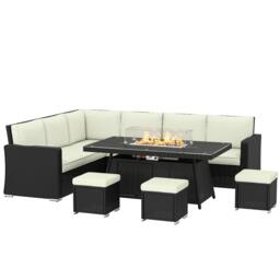 Rackhams 7 Pieces Rattan Garden Furniture Set w/ 50,000 BTU Fire Pit Table - Rattan sofa set - 7 pieces - Galvanized steel, PE rattan, polyester, tempered glass - thumbnail 2