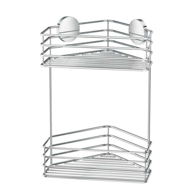 Rackhams Polished Chrome Stainless Steel Double Corner Shower Basket Self Adhesive Wall Mounted - image 1