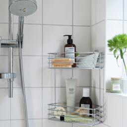 Rackhams Polished Chrome Stainless Steel Double Corner Shower Basket Self Adhesive Wall Mounted - thumbnail 2