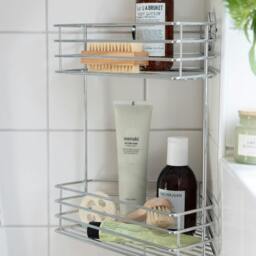 Rackhams Polished Chrome Stainless Steel Double Corner Shower Basket Self Adhesive Wall Mounted - thumbnail 3