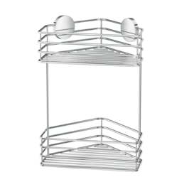 Rackhams Polished Chrome Stainless Steel Double Corner Shower Basket Self Adhesive Wall Mounted - thumbnail 1