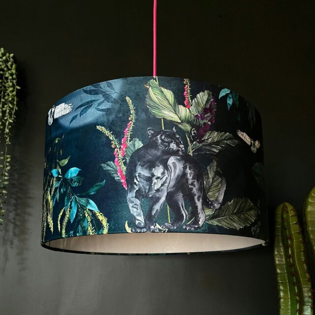 "Rackhams Handmade Velvet Lampshade in Twilight - Ceiling Pendant / Arc Lamp - 40cm diameter x 25cm Height (16"" x 10"")" - image 1