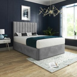 Rackhams Marcelo Upholstered Soft Velvet Bed Frame - Blue - Grey - Super king - thumbnail 1