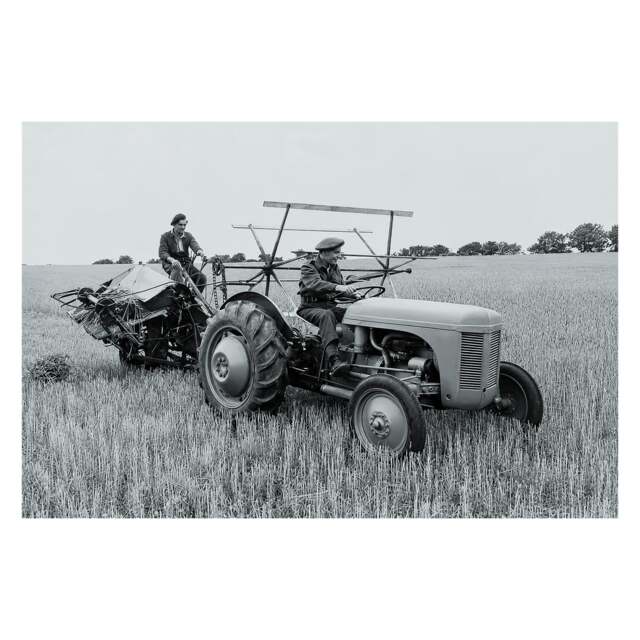 Rackhams Ferguson TE20 Tractor and Binder Canvas Picture Print, Circa 1947 Black and White, 60 x 40 cm, Stretched Canvas on Wooden Frame - image 1