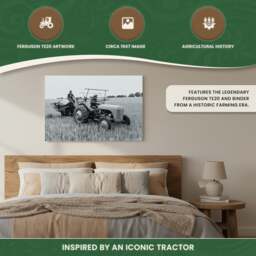 Rackhams Ferguson TE20 Tractor and Binder Canvas Picture Print, Circa 1947 Black and White, 60 x 40 cm, Stretched Canvas on Wooden Frame - thumbnail 4