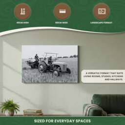 Rackhams Ferguson TE20 Tractor and Binder Canvas Picture Print, Circa 1947 Black and White, 60 x 40 cm, Stretched Canvas on Wooden Frame - thumbnail 6