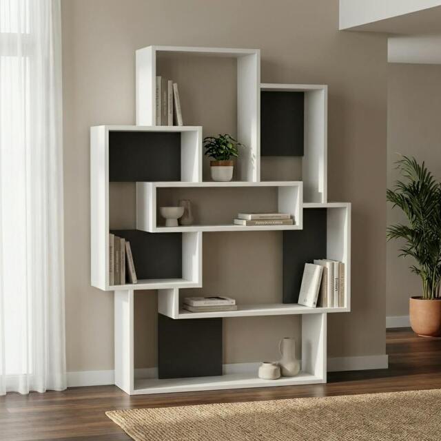 Rackhams Barce Modern Freestanding Bookcase Storage Unit White Anthracite Grey 132cm - White-Anthracite - image 1