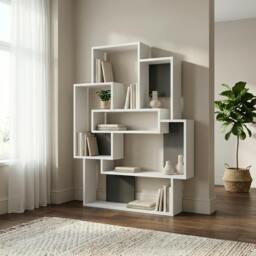 Rackhams Barce Modern Freestanding Bookcase Storage Unit White Anthracite Grey 132cm - White-Anthracite - thumbnail 4