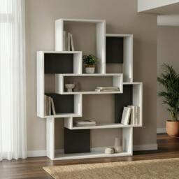 Rackhams Barce Modern Freestanding Bookcase Storage Unit White Anthracite Grey 132cm - White-Anthracite