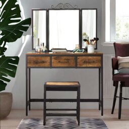 Rackhams Industrial Rustic Brown Dressing Table With Mirror And Stool - thumbnail 3