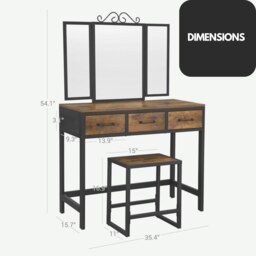 Rackhams Industrial Rustic Brown Dressing Table With Mirror And Stool - thumbnail 5