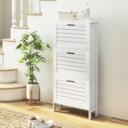 Rackhams Narrow Shoe Storage Cabinet with 3 Flip Drawers, White - White - Painted - MDF