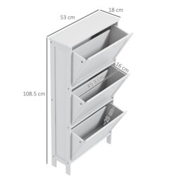Rackhams Narrow Shoe Storage Cabinet with 3 Flip Drawers, White - White - Painted - MDF - thumbnail 5