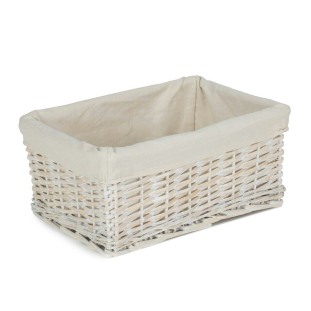 Rackhams Whitewash Wicker Storage Basket with Lining - Medium