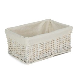 Rackhams Whitewash Wicker Storage Basket with Lining - Medium - thumbnail 1