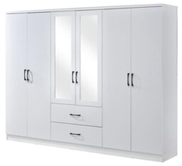Rackhams Paddington 6 Door 2 Drawer Mirrored Wardrobe - White and Black