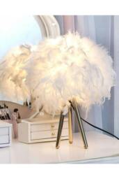 Rackhams White Feather Lampshade Tripod Table Lamp Fixtures Decor - Warm Light - Multi - One Size - thumbnail 2