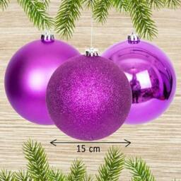 Rackhams 15cm Purple Shatterproof Christmas Baubles Set of 3 for Tree, Garland and Home Decor - 15CM - PVC - Christmas bauble set - thumbnail 3