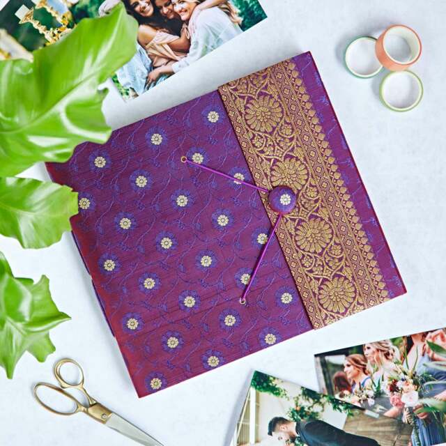 Rackhams Large Sari Fabric Photo Album - Purple - image 1