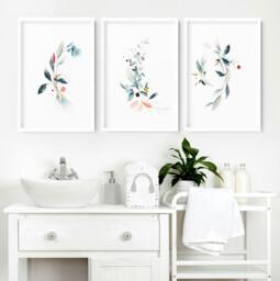 Rackhams Bathroom wall decor UK - Set of 3 Botanical art prints - 20 x 30 in / 50 x 76 cm - Polyester Canvas 260 gsm - Canvas wrapped