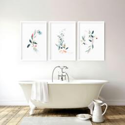 Rackhams Bathroom wall decor UK - Set of 3 Botanical art prints - 20 x 30 in / 50 x 76 cm - Polyester Canvas 260 gsm - Canvas wrapped - thumbnail 2