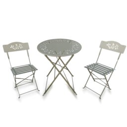 Rackhams Metal Bistro Garden Furniture Set, Folding Bistro Table and Chairs Set of 2 for Garden Patio Porch Balcony Set - Gray - thumbnail 2