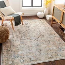 Rackhams Kemer-Washable Beige Grey Blue Traditional Vintage Boho Rug - 200 x 275 cm - thumbnail 1