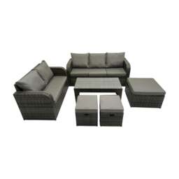 Rackhams Rattan Garden Outdoor Furniture Set 3 Seater Sofa Love Sofa Coffee Table with 3 Footstools Dark Grey Mixed - thumbnail 1
