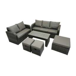 Rackhams Rattan Garden Outdoor Furniture Set 3 Seater Sofa Love Sofa Coffee Table with 3 Footstools Dark Grey Mixed - thumbnail 2