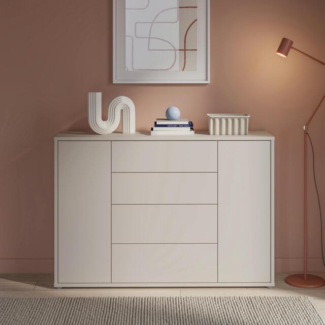 Rackhams Alice Springs Wide Sideboard with 4 Drawers & 2 Doors with Push-to-Open in Sand - W 143.9 X H 99.1 X D 34.9cm - Sand - 1 - image 1