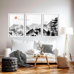 Rackhams Scandi Artwork - set of 3 wall art prints - A2 16.54 x 23.39 in / 42 x 59.4 cm - Satin Photo paper 280 gsm - Oak Frame