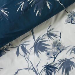 Rackhams Kyoto Floral Reversible Duvet Cover Set Blue - Super King - Blue - thumbnail 4