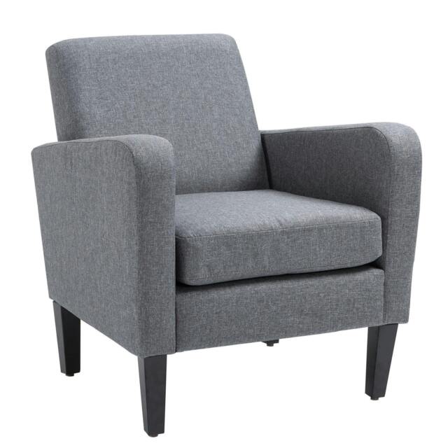 Rackhams Modern Accent Chair, Occasional Chair with Rubber Wood Legs for Living Room, Bedroom, Grey - image 1