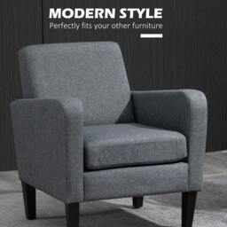 Rackhams Modern Accent Chair, Occasional Chair with Rubber Wood Legs for Living Room, Bedroom, Grey - thumbnail 4