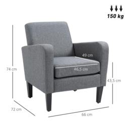 Rackhams Modern Accent Chair, Occasional Chair with Rubber Wood Legs for Living Room, Bedroom, Grey - thumbnail 3