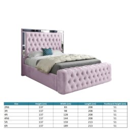 Rackhams Marino Mirror Upholstered Soft Velvet Bed Frame - Pink - Small double - Pink - thumbnail 4