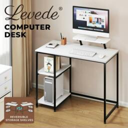 Rackhams Computer Desk Home Office Table with Storage Shelves Monitor Stand White - thumbnail 2