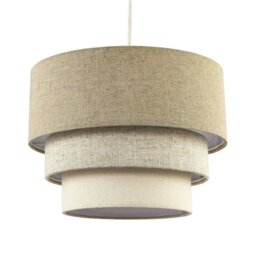 Rackhams Contemporary Round Triple Tier Beige and Oatmeal Linen Pendant Shade - thumbnail 1