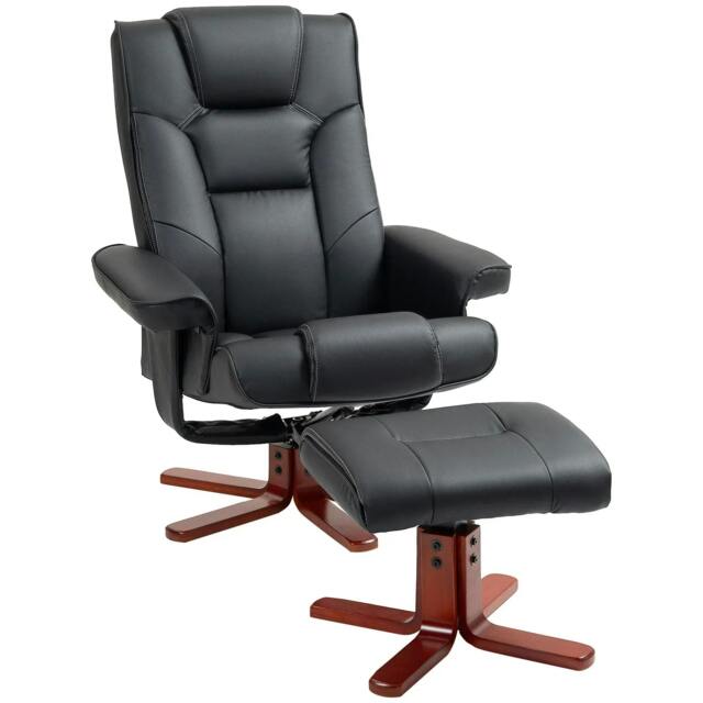 Rackhams Faux Leather Manual Recliner and Footstool Set - Black