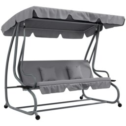Rackhams 2-in-1 Garden Swing Chair for 3 Person w/ Adjustable Canopy, Grey - Light Grey - 1 - Swing bench - thumbnail 2