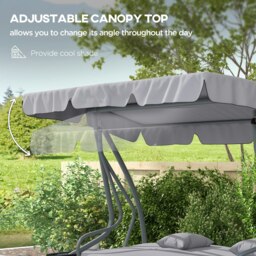 Rackhams 2-in-1 Garden Swing Chair for 3 Person w/ Adjustable Canopy, Grey - Light Grey - 1 - Swing bench - thumbnail 5