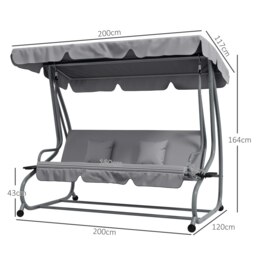 Rackhams 2-in-1 Garden Swing Chair for 3 Person w/ Adjustable Canopy, Grey - Light Grey - 1 - Swing bench - thumbnail 3