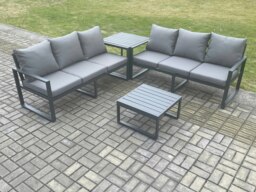 Rackhams Aluminium 4 Pieces Garden Furniture Sofa Set with Cushions 6 Seater Outdoor Patio Set with Square Coffee Table Side Table Dark Grey - thumbnail 2