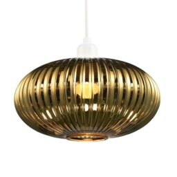 Rackhams Modern Designer Shiny Gold Plated Line Ribbed Glass Oval Pendant Lamp Shade - thumbnail 4