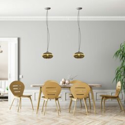 Rackhams Modern Designer Shiny Gold Plated Line Ribbed Glass Oval Pendant Lamp Shade - thumbnail 6