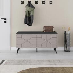 Rackhams Modern Dune Shoe Storage Bench with Fabric Seat 4 Doors Cabinet 107(W)cm Metal Legs Organizer Hallway - White - thumbnail 5