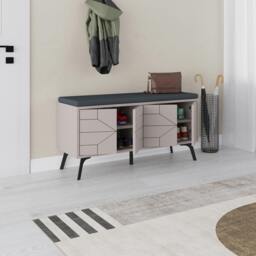 Rackhams Modern Dune Shoe Storage Bench with Fabric Seat 4 Doors Cabinet 107(W)cm Metal Legs Organizer Hallway - White - thumbnail 4