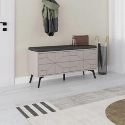 Rackhams Modern Dune Shoe Storage Bench with Fabric Seat 4 Doors Cabinet 107(W)cm Metal Legs Organizer Hallway - White - thumbnail 2