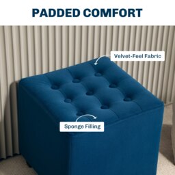 Rackhams Square Footstool Small Ottoman with Wood Legs Bedroom - Charcoal grey - Polyester, Rubber Wood - 35W x 35D x 35Hcm - thumbnail 6