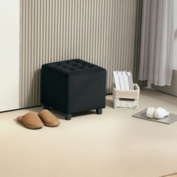 Rackhams Square Footstool Small Ottoman with Wood Legs Bedroom - Charcoal grey - Polyester, Rubber Wood - 35W x 35D x 35Hcm - thumbnail 1